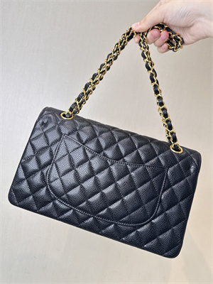 Ch*el medium classic flap bag grained calfskin gold tone metal black 01112 top