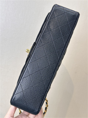 Ch*el medium classic flap bag grained calfskin gold tone metal black 01112 top