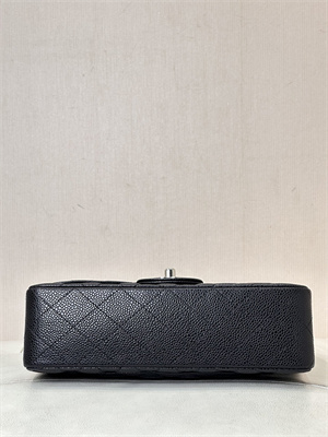 Ch*el small classic flap bag grained calfskin silver tone metal black 01117 top