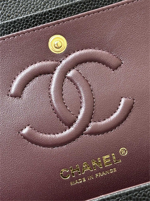 Ch*el small classic flap bag grained calfskin gold tone metal black 01117 top