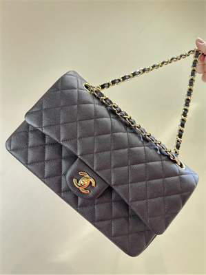 Ch*el medium classic flap bag grained calfskin gold tone metal dk coffee 01112 top