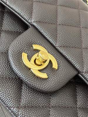 Ch*el medium classic flap bag grained calfskin gold tone metal dk coffee 01112 top