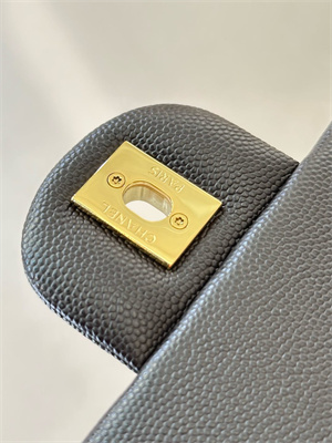 Ch*el medium classic flap bag grained calfskin gold tone metal dk coffee 01112 top