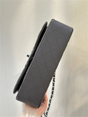 Ch*el medium classic flap bag grained calfskin silver tone metal dk coffee 01112 top