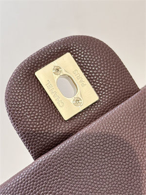 Ch*el medium classic flap bag grained calfskin gold tone metal chocolate 01112 top