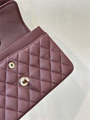 Ch*el small classic flap bag grained calfskin gold tone metal chocolate 01117 top