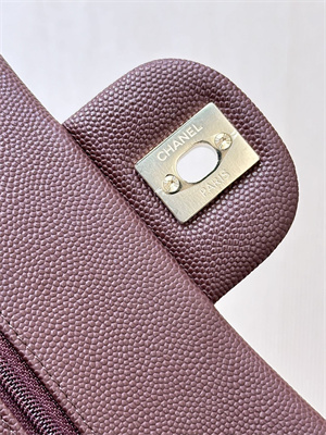 Ch*el small classic flap bag grained calfskin gold tone metal chocolate 01117 top