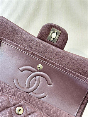 Ch*el small classic flap bag grained calfskin gold tone metal chocolate 01117 top