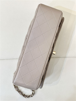 Ch*el small classic flap bag lambskin gold tone metal  cream grey 01117 top