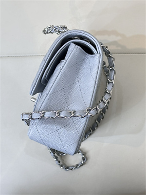 Ch*el medium classic flap bag grained calfskin silver tone metal dusty blue 01112 top