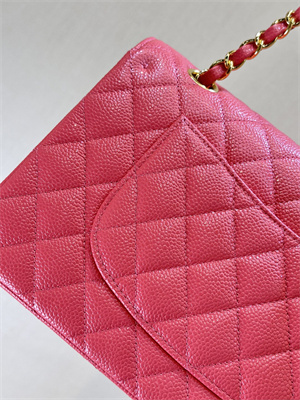 Ch*el medium classic flap bag grained calfskin gold tone metal peach red 01112 top