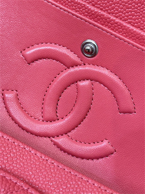 Ch*el medium classic flap bag grained calfskin silver tone metal peach red 01112 top