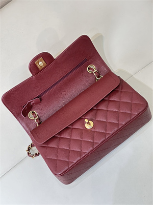Ch*el small classic flap bag grained calfskin gold tone metal burgundy 01117 top