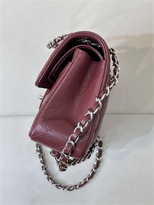 Ch*el small classic flap bag grained calfskin silver tone metal burgundy 01117 top