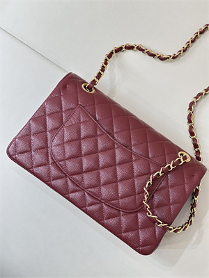 Ch*el medium classic flap bag grained calfskin gold tone metal burgundy 01112 top
