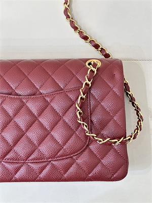 Ch*el medium classic flap bag grained calfskin gold tone metal burgundy 01112 top