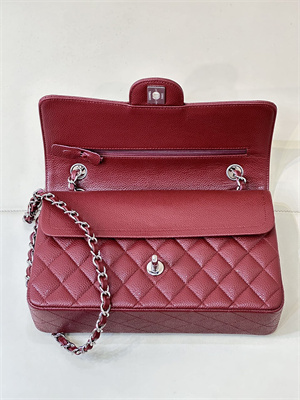 Ch*el medium classic flap bag grained calfskin silver tone metal burgundy 01112 top