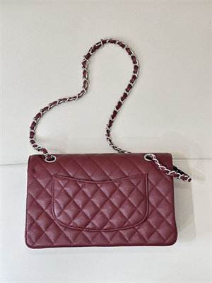 Ch*el medium classic flap bag grained calfskin silver tone metal burgundy 01112 top