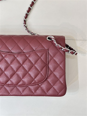 Ch*el medium classic flap bag grained calfskin silver tone metal burgundy 01112 top