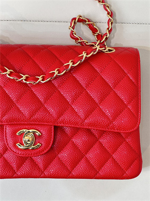 Ch*el medium classic flap bag grained calfskin gold tone metal chinese red 01112 top
