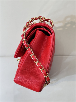 Ch*el medium classic flap bag grained calfskin gold tone metal chinese red 01112 top