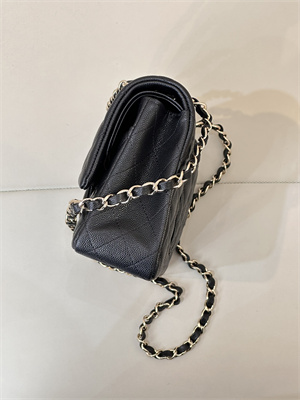 Ch*el medium classic flap bag grained calfskin gold tone metal black 01112 top