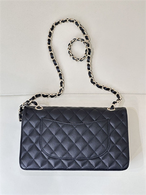 Ch*el medium classic flap bag grained calfskin gold tone metal black 01112 top