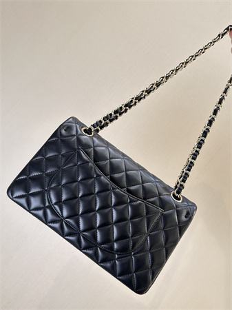 Ch*el medium classic flap bag lambskin gold tone metal black 01112 top