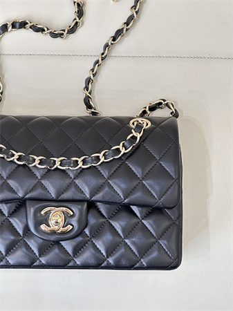 Ch*el small classic flap bag lambskin gold tone metal black 01117 top