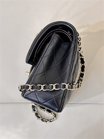 Ch*el small classic flap bag lambskin gold tone metal black 01117 top