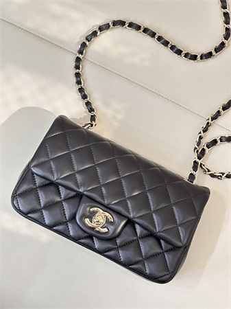 Ch*el mini classic flap bag lambskin gold tone metal black color 01116 top