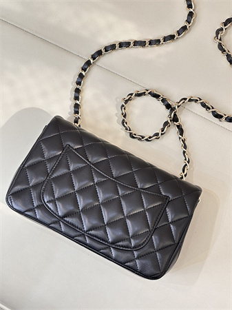 Ch*el mini classic flap bag lambskin gold tone metal black color 01116 top