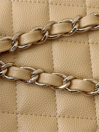 Ch*el medium classic flap bag grained calfskin gold tone metal beige 01112 top