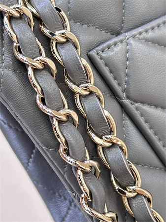 Ch*el small classic flap bag lambskin gold tone metal dk grey 01117 top