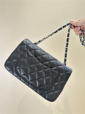 Ch*el mini classic flap bag grained calfskin silver tone metal black color 01116 top