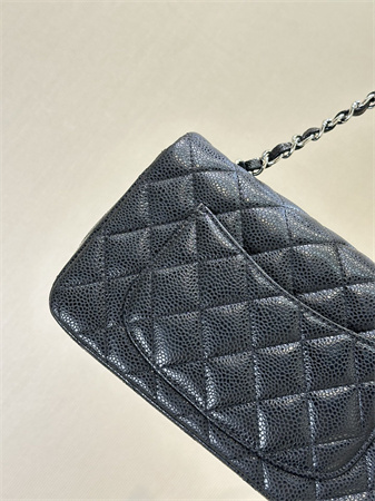 Ch*el mini classic flap bag grained calfskin silver tone metal black color 01116 top