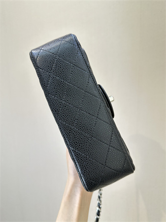 Ch*el mini classic flap bag grained calfskin silver tone metal black color 01116 top