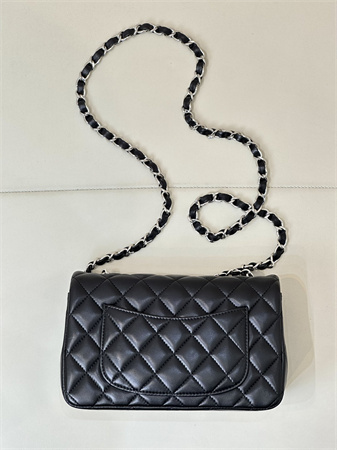 Ch*el mini classic flap bag lambskin silver tone metal black color 01116 top