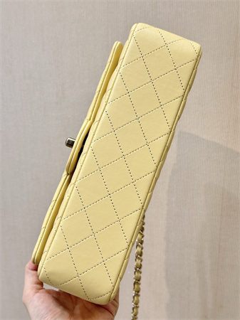Ch*el medium classic flap bag lambskin gold tone metal yellow 01112 top