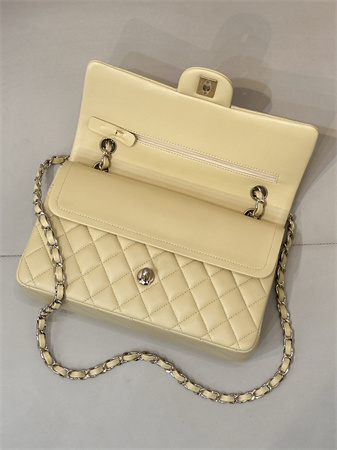 Ch*el medium classic flap bag lambskin gold tone metal yellow 01112 top