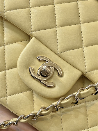 Ch*el medium classic flap bag lambskin gold tone metal yellow 01112 top