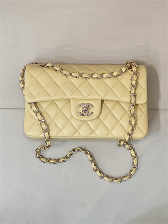 Ch*el small classic flap bag lambskin gold tone metal yellow 01117 top