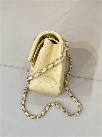 Ch*el small classic flap bag lambskin gold tone metal yellow 01117 top
