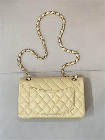 Ch*el small classic flap bag lambskin gold tone metal yellow 01117 top