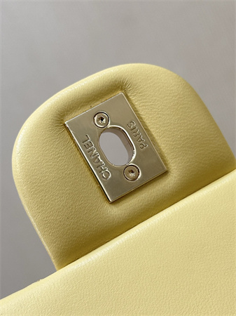 Ch*el mini classic flap bag lambskin gold tone metal yellow color 01116 top