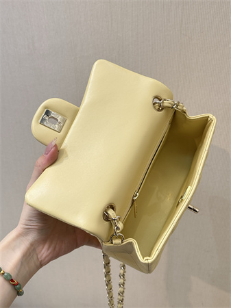 Ch*el mini classic flap bag lambskin gold tone metal yellow color 01116 top