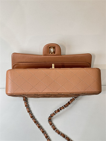 Ch*el medium classic flap bag grained calfskin gold tone metal caramel 01112 top