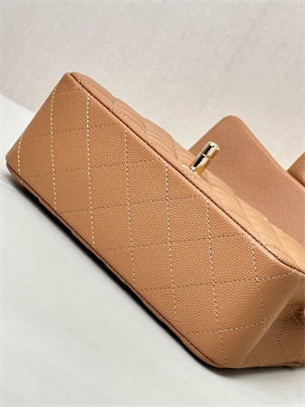 Ch*el mini classic flap bag grained calfskin gold tone metal caramel color 01116 top