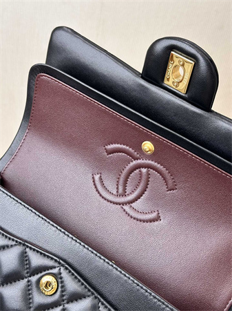 Ch*el small classic flap bag lambskin gold tone metal black 01117 top