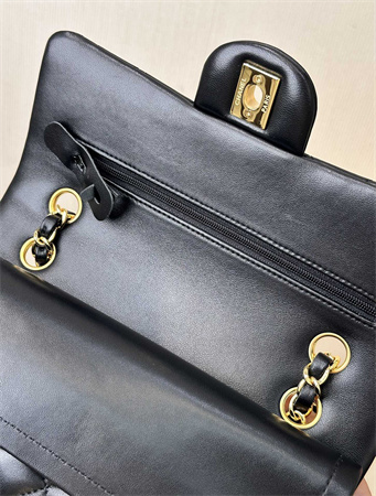Ch*el small classic flap bag lambskin gold tone metal black 01117 top